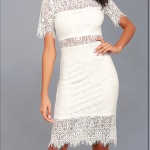 Lulus White Lace Midi Short Sleeve Dress